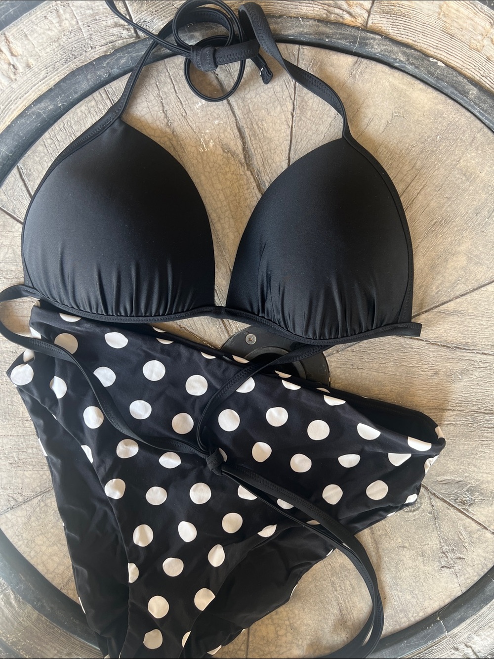 Black Polka Dot Women’s Bikini Matchup Set Large B20